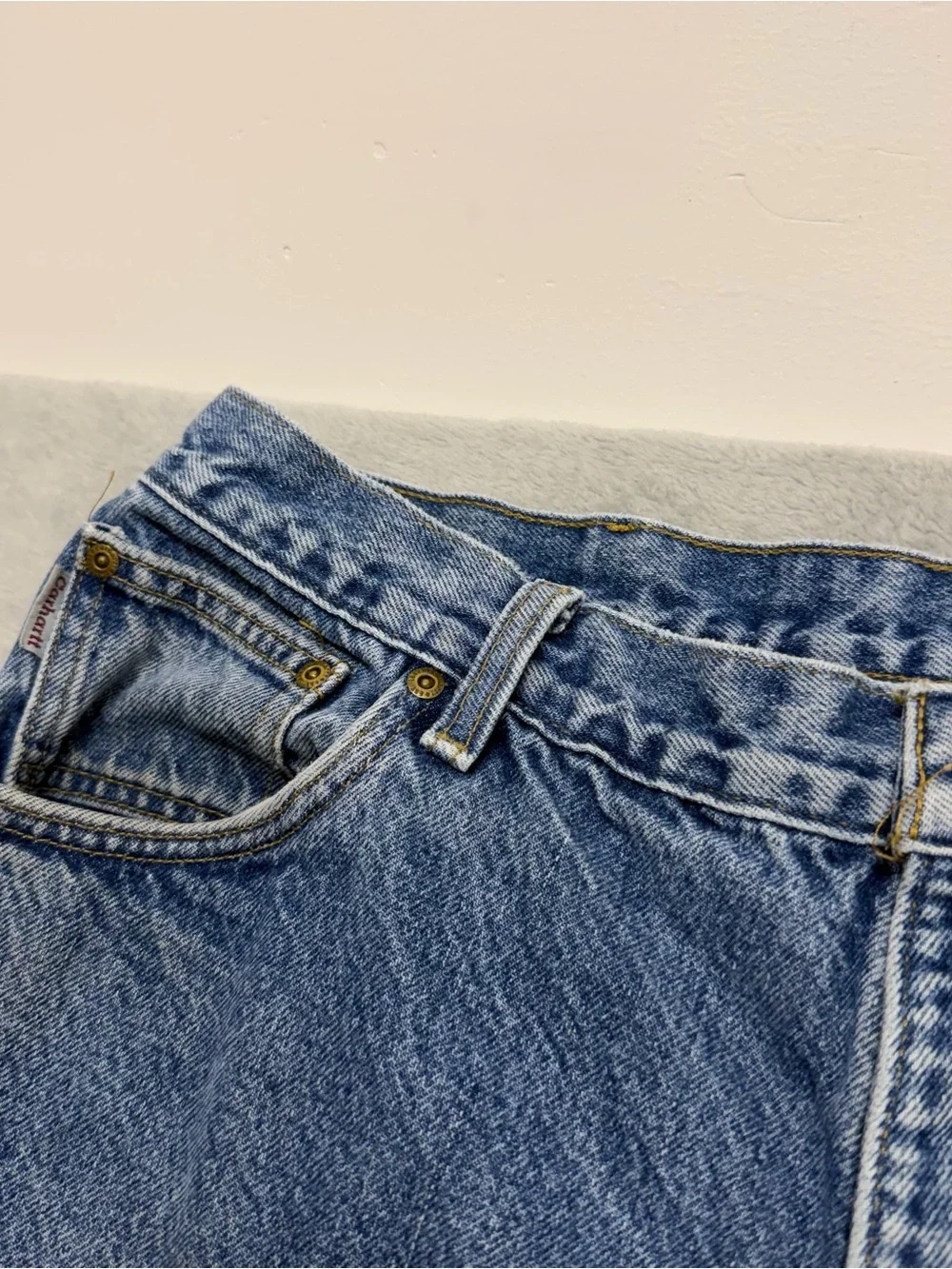 Vintage 90s Carhartt Flannel Lined Jeans Mens 35x28 Blue Dark Wash B21 DST